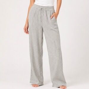 J.Crew Striped Pull-On Pants Womens 4P Gray White NEW Wide Leg Linen Coastal